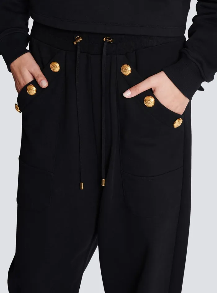 Loosefitting Buttoned Joggers Black Women Balmain Trousers And Shorts