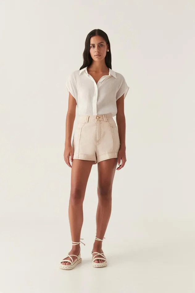 Lorah Denim Shorts Sand Women Aje Shorts