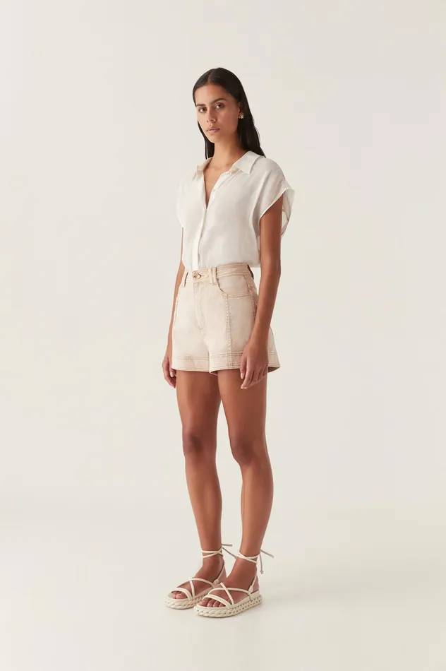 Lorah Denim Shorts Sand Women Aje Shorts