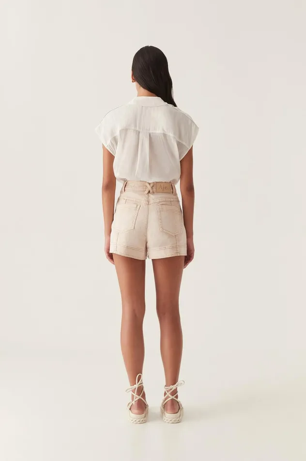 Lorah Denim Shorts Sand Women Aje Shorts