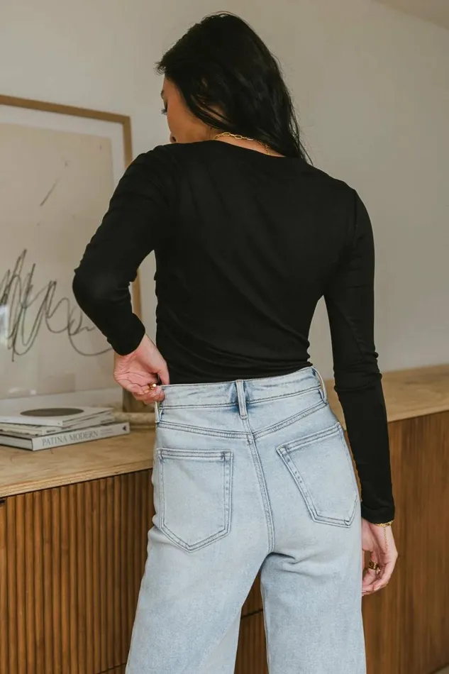 Luna Ruched Top In Black Black Women Bohme Tees and Tanks
