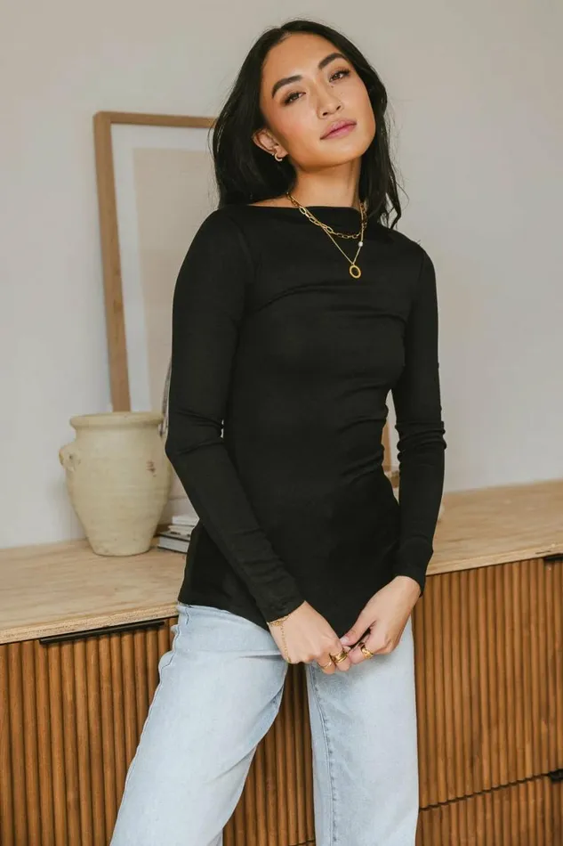 Luna Ruched Top In Black Black Women Bohme Tees and Tanks