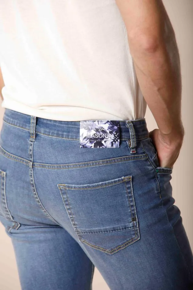 Man Harris 5 Pockets Pants In Stretch Denim With Hawaii Flower Pattern Slim Mason039s Pants