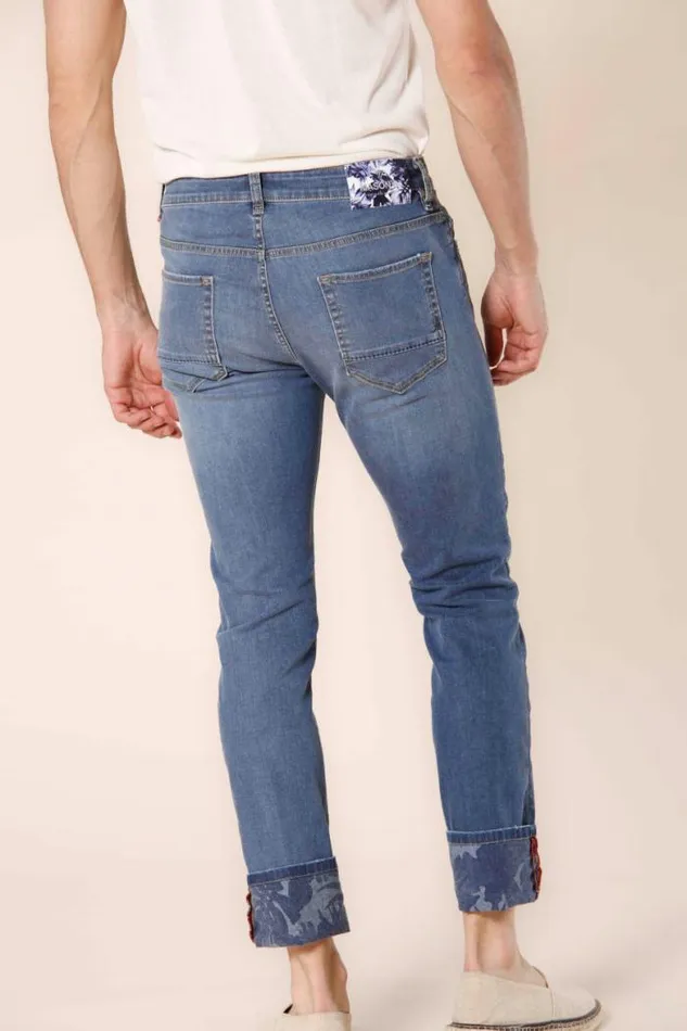 Man Harris 5 Pockets Pants In Stretch Denim With Hawaii Flower Pattern Slim Mason039s Pants