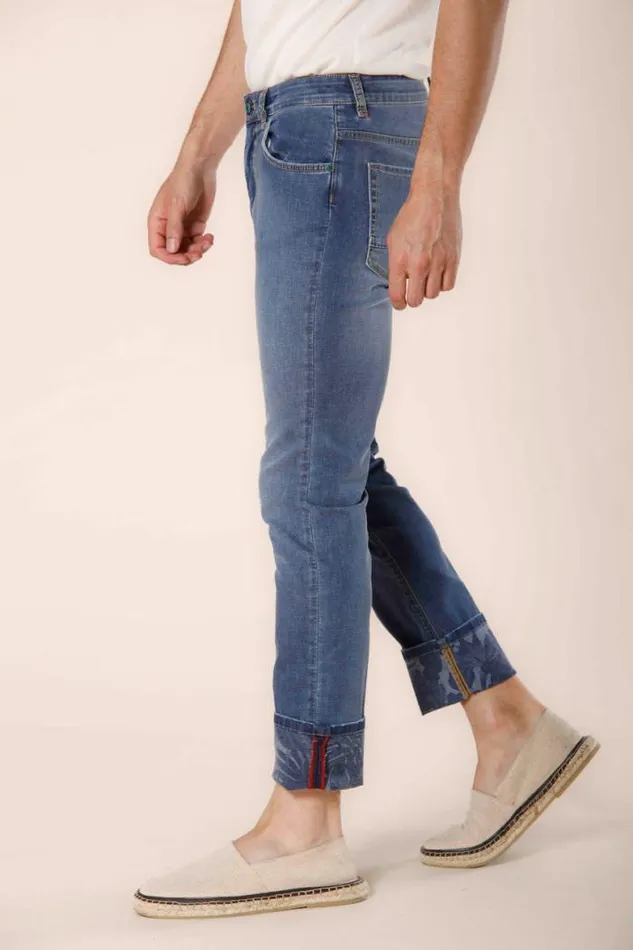 Man Harris 5 Pockets Pants In Stretch Denim With Hawaii Flower Pattern Slim Mason039s Pants