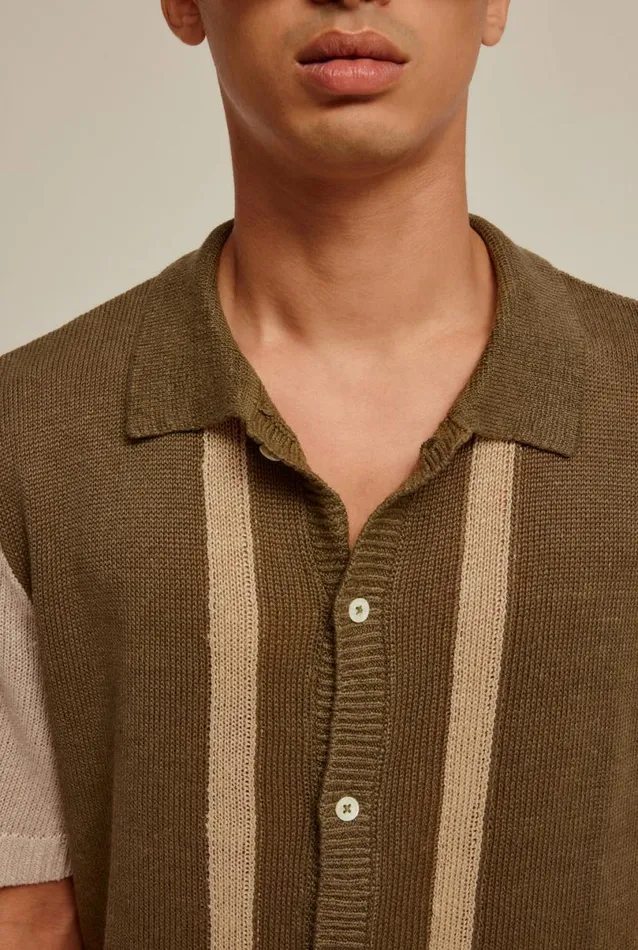 Man Venroy Knitwear Short Sleeve Colourblocked Knitted Shirt