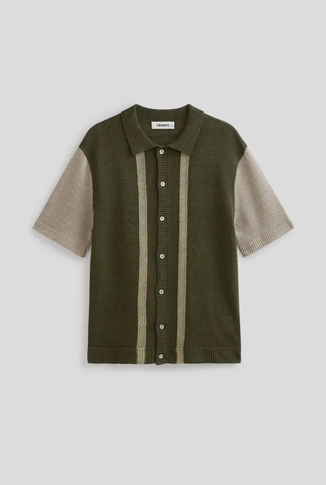 Man Venroy Knitwear Short Sleeve Colourblocked Knitted Shirt