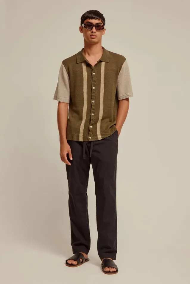 Man Venroy Knitwear Short Sleeve Colourblocked Knitted Shirt