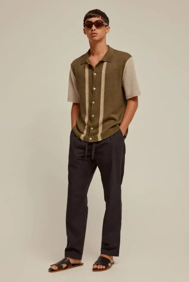 Man Venroy Knitwear Short Sleeve Colourblocked Knitted Shirt