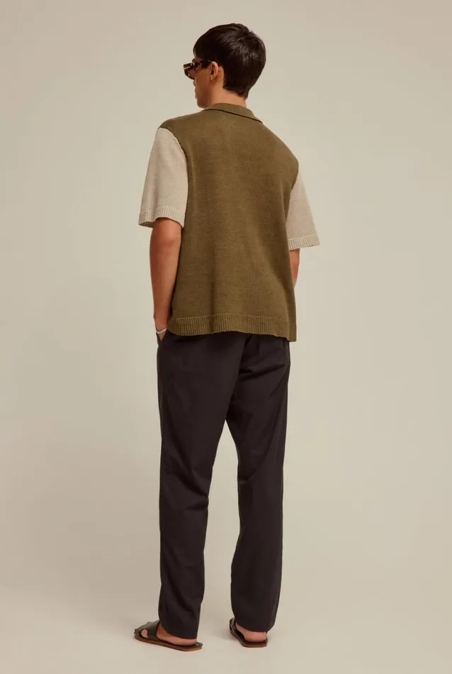 Man Venroy Knitwear Short Sleeve Colourblocked Knitted Shirt