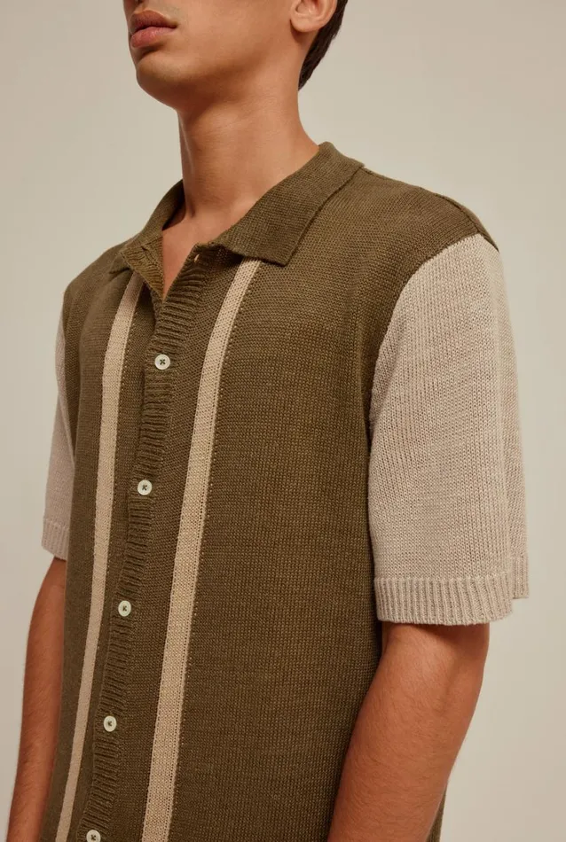 Man Venroy Knitwear Short Sleeve Colourblocked Knitted Shirt