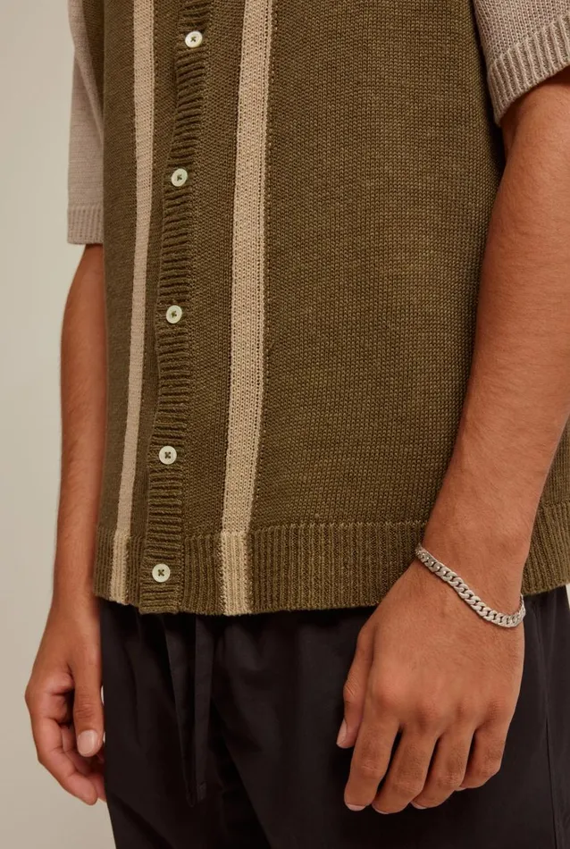 Man Venroy Knitwear Short Sleeve Colourblocked Knitted Shirt