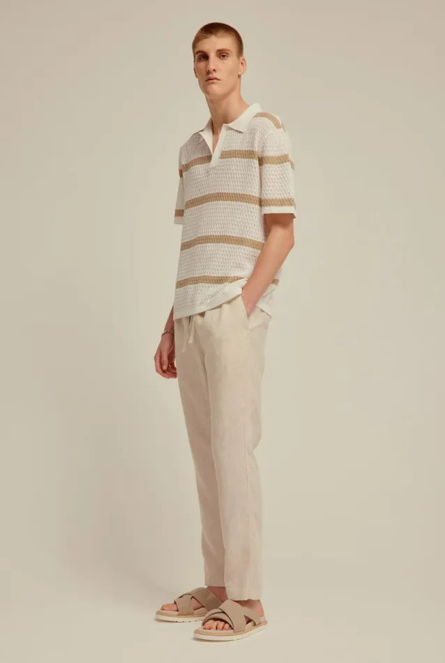 Man Venroy Polos Knitted Stripe Open Neck Polo