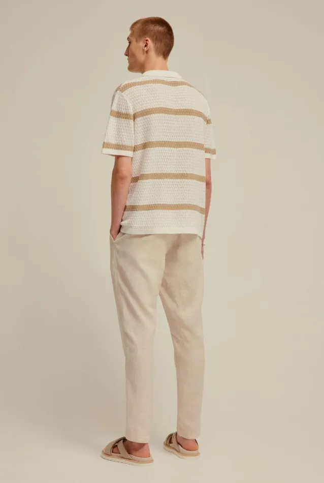 Man Venroy Polos Knitted Stripe Open Neck Polo