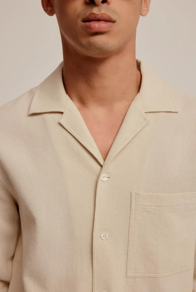 Man Venroy Shirts Long Sleeve Waffle Camp Collar Shirt