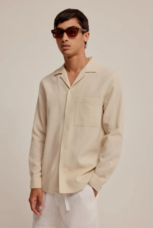 Man Venroy Shirts Long Sleeve Waffle Camp Collar Shirt