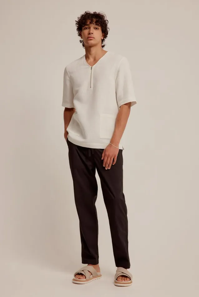 Man Venroy Shirts Relaxed Cotton Linen Zip Top