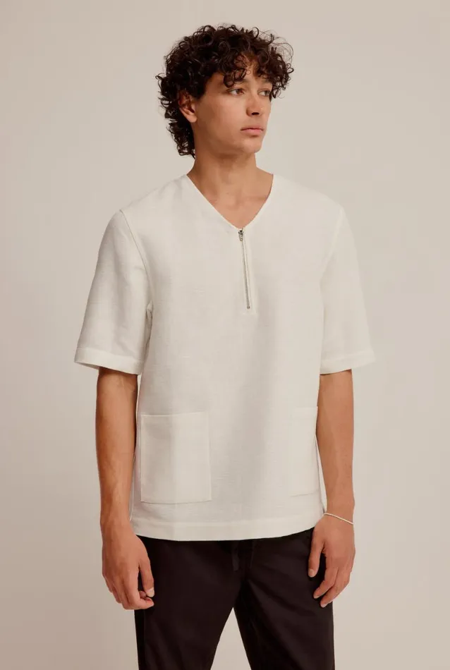 Man Venroy Shirts Relaxed Cotton Linen Zip Top