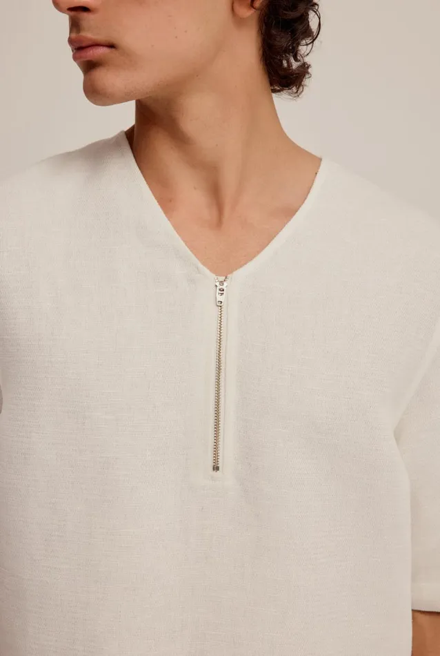 Man Venroy Shirts Relaxed Cotton Linen Zip Top
