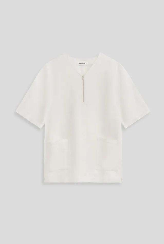 Man Venroy Shirts Relaxed Cotton Linen Zip Top
