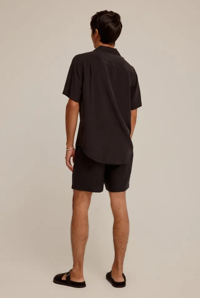 Man Venroy Shirts Relaxed Short Sleeve Silk Camp Collar Shirt
