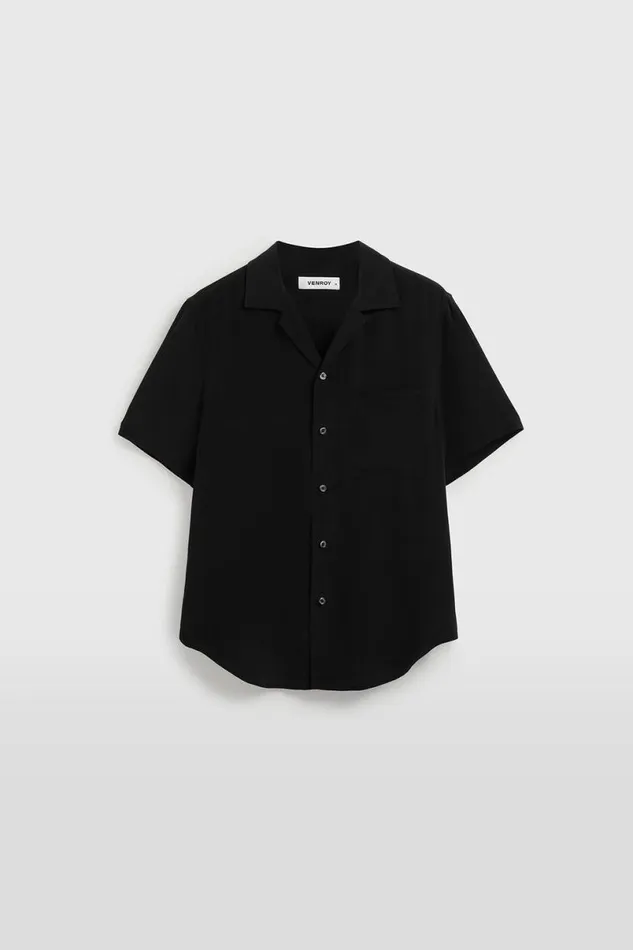 Man Venroy Shirts Relaxed Short Sleeve Silk Camp Collar Shirt
