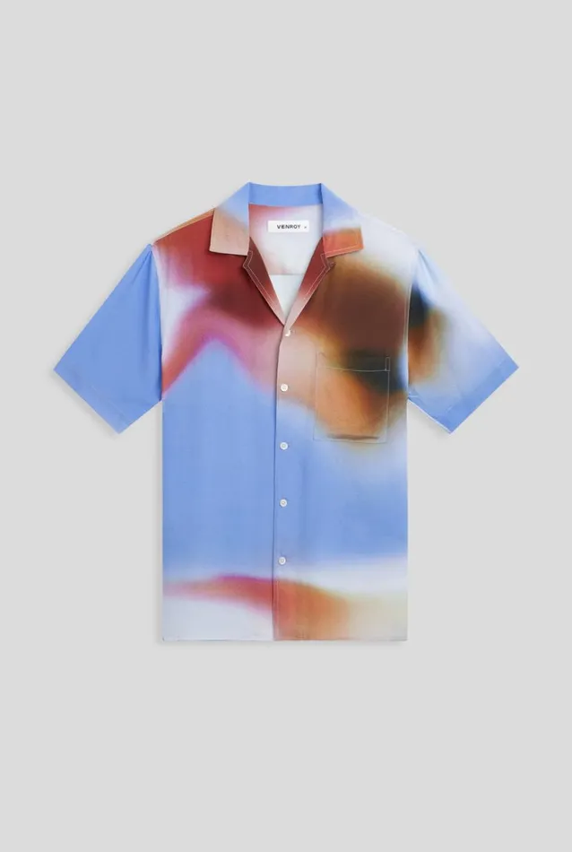 Man Venroy Shirts Short Sleeve Silk Camp Collar Shirt