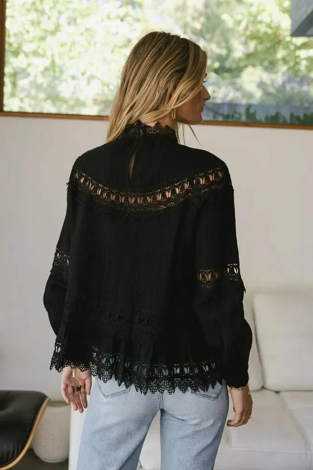 Marlowe Lace Top In Black 8211 FINAL SALE Black Women Bohme Tops