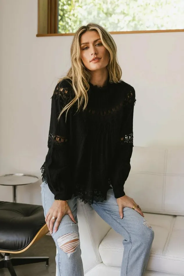 Marlowe Lace Top In Black 8211 FINAL SALE Black Women Bohme Tops