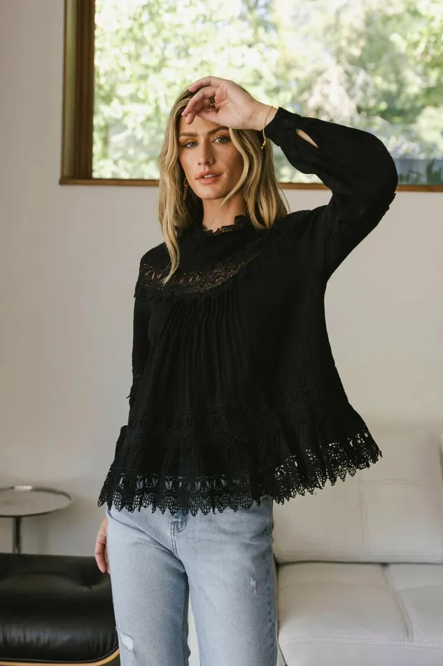 Marlowe Lace Top In Black 8211 FINAL SALE Black Women Bohme Tops