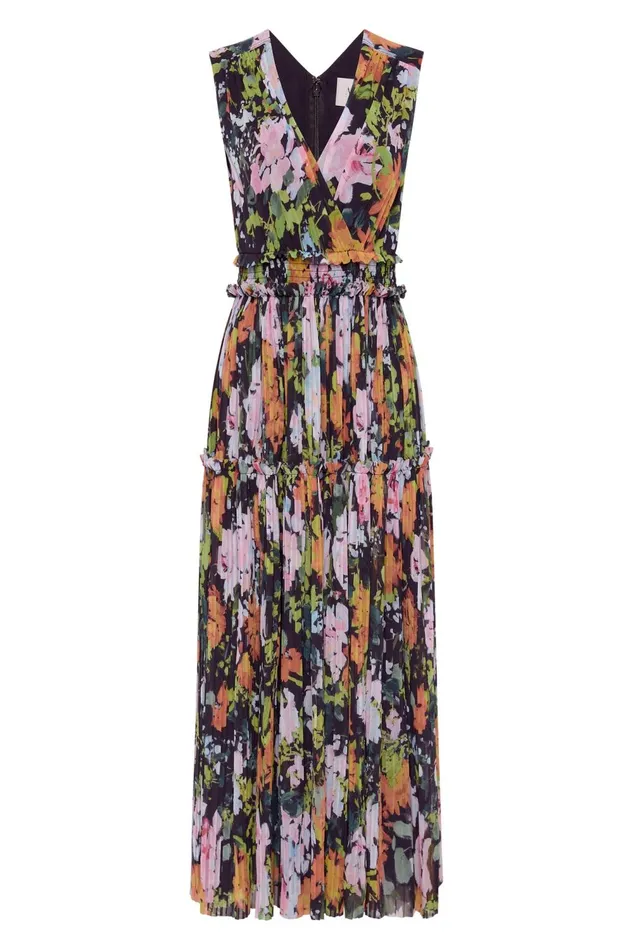 Marlowe Shirred Midi Dress Midnight Floral Women Aje Midi Dresses