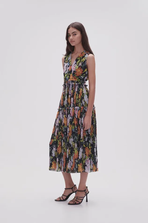 Marlowe Shirred Midi Dress Midnight Floral Women Aje Midi Dresses
