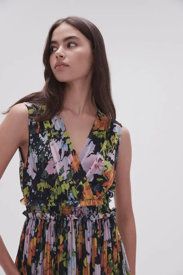 Marlowe Shirred Midi Dress Midnight Floral Women Aje Midi Dresses