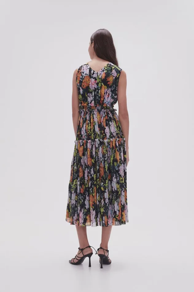 Marlowe Shirred Midi Dress Midnight Floral Women Aje Midi Dresses