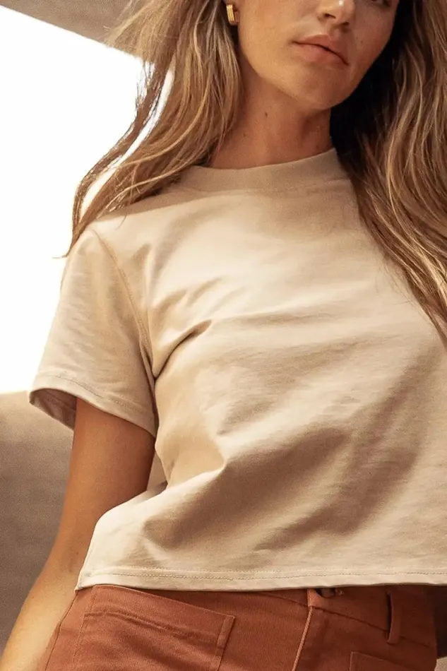 Mason Crewneck TShirt In Taupe Taupe Women Bohme Tees and Tanks