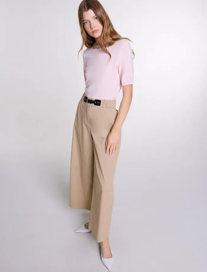 Matching Sets Women Maje WideLeg Cotton Trousers Light Beige