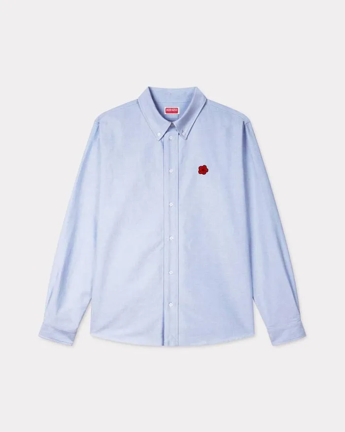Men 039Boke Flower039 Embroidered Shirt In Oxford Cotton Sky Blue Kenzo Shirts