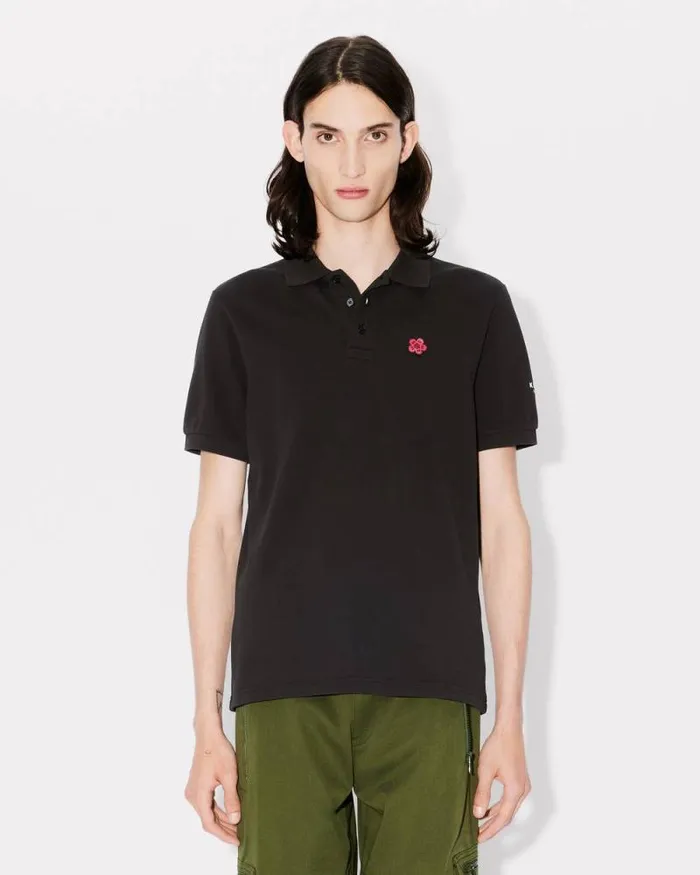 Men 039Boke Flower039 Embroidered Slim Polo In Cotton Black Kenzo Tshirts And Polos