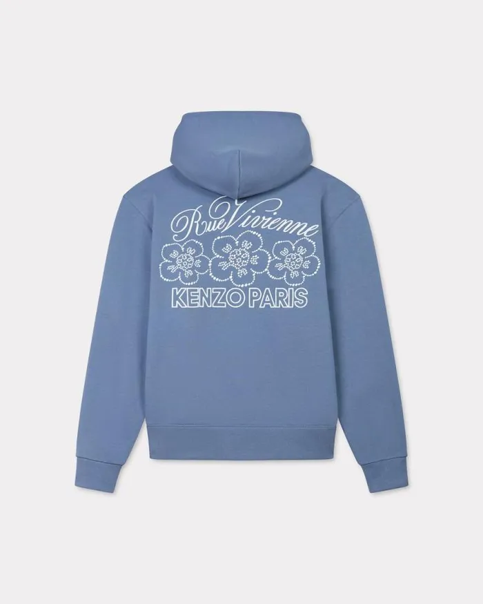 Men 039KENZO Constellation039 Embroidered Zipped Hoodie In Cotton Blue Kenzo Sweatshirts And Hoodies