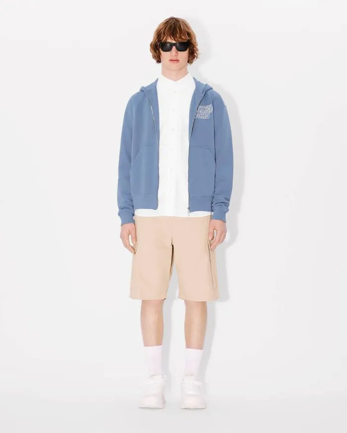 Men 039KENZO Constellation039 Embroidered Zipped Hoodie In Cotton Blue Kenzo Sweatshirts And Hoodies