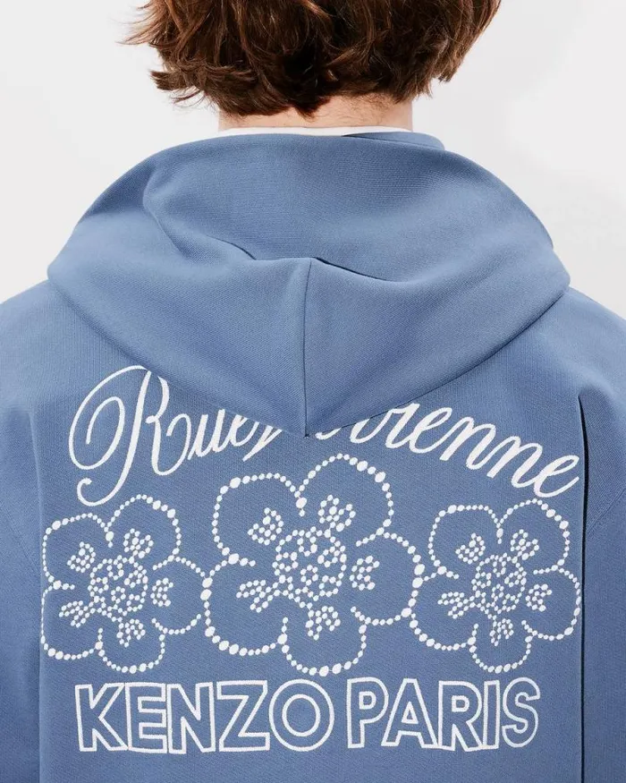 Men 039KENZO Constellation039 Embroidered Zipped Hoodie In Cotton Blue Kenzo Sweatshirts And Hoodies
