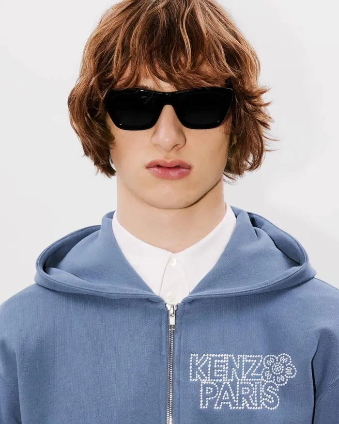 Men 039KENZO Constellation039 Embroidered Zipped Hoodie In Cotton Blue Kenzo Sweatshirts And Hoodies