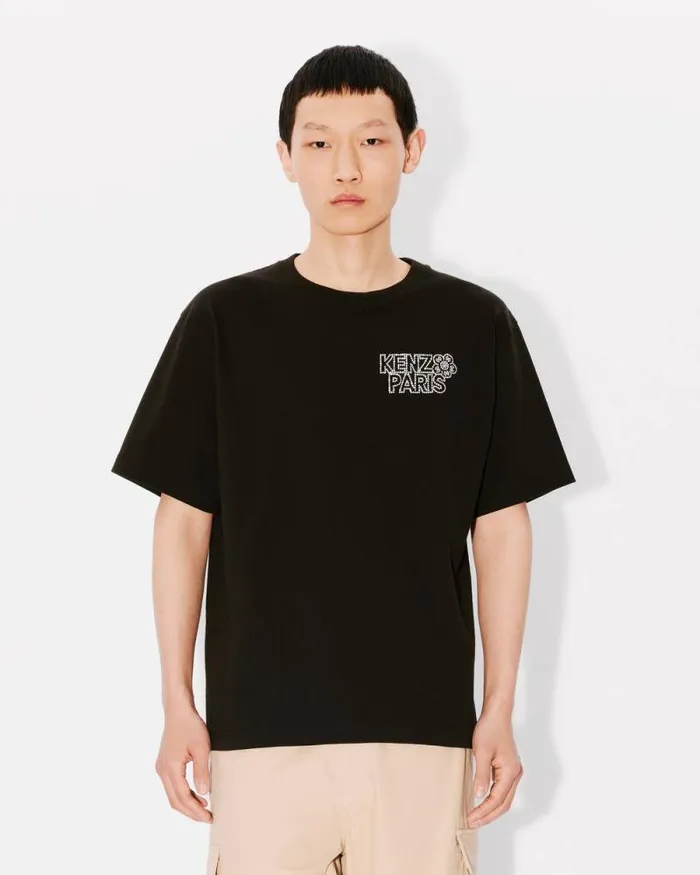 Men 039KENZO Constellation039 Oversized Embroidered Tshirt In Cotton Black Kenzo Tshirts And Polos