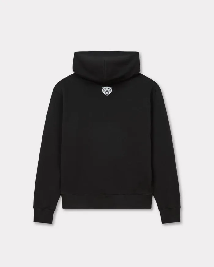 Men 039KENZO Happy Tiger039 Embroidered Hoodie In Cotton Black Kenzo Sweatshirts And Hoodies