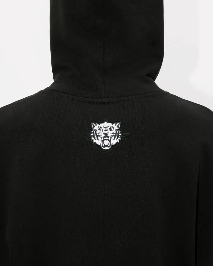 Men 039KENZO Happy Tiger039 Embroidered Hoodie In Cotton Black Kenzo Sweatshirts And Hoodies