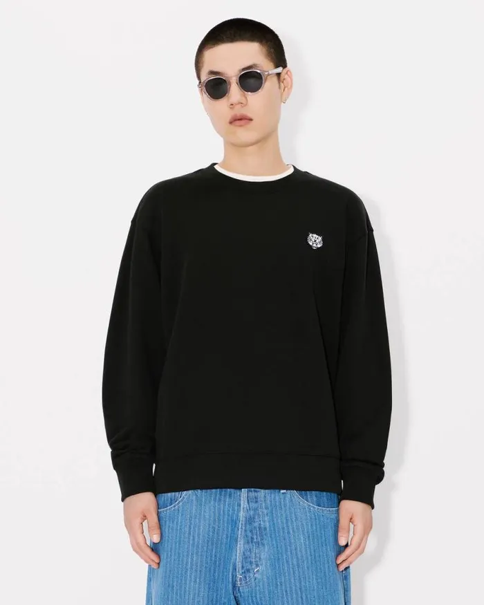Men 039KENZO Happy Tiger039 Embroidered Sweatshirt In Cotton Black Kenzo Sweatshirts And Hoodies