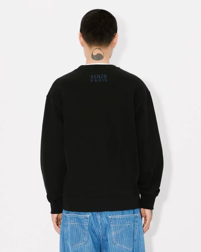 Men 039KENZO Happy Tiger039 Embroidered Sweatshirt In Cotton Black Kenzo Sweatshirts And Hoodies