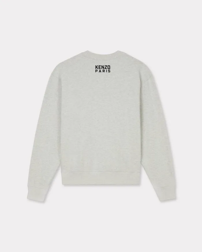 Men 039KENZO Happy Tiger039 Embroidered Sweatshirt In Cotton Pale Grey Kenzo Sweatshirts And Hoodies