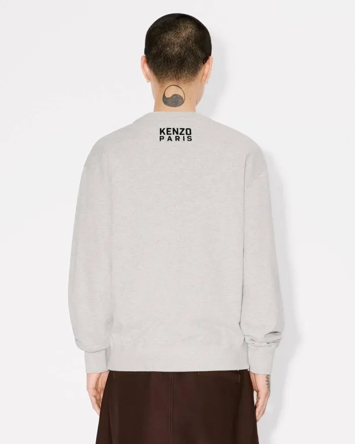 Men 039KENZO Happy Tiger039 Embroidered Sweatshirt In Cotton Pale Grey Kenzo Sweatshirts And Hoodies