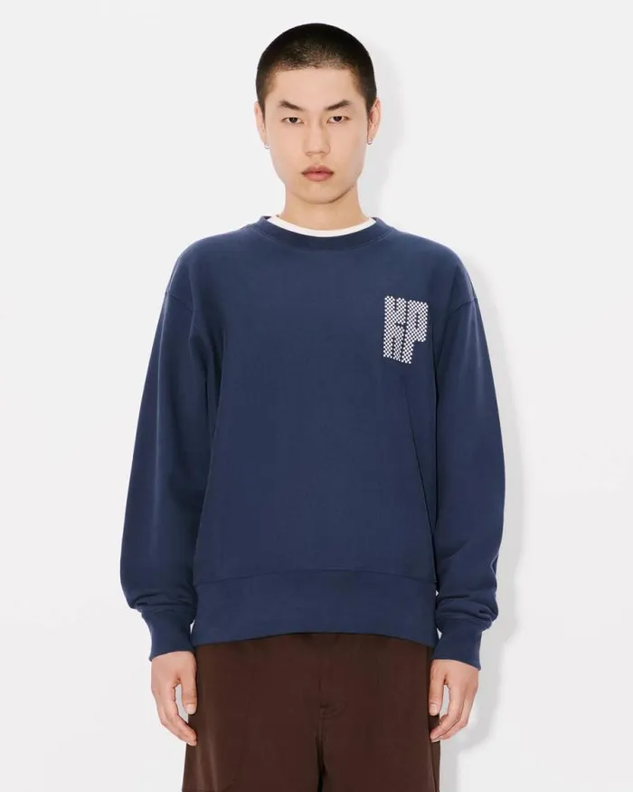 Men 039KENZO Kamon039 Embroidered Sweatshirt In Cotton Midnight Blue Kenzo Sweatshirts And Hoodies